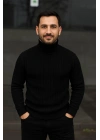 Fitilli Triko Kazak 2li Set Gri Siyah Regular Balıkcı Yaka Tam Boğazlı Triko Seti Modeli Kazak