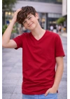 Genç Erkek Çocuk V Yaka Tişört Model - Bordo