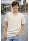 Genç Erkek Çocuk V Yaka Tişört Model - Taş