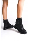 GINA Bağcıklı Fermuarlı Ortopedik Taban Çantalı Kadın Bot CST - Siyah