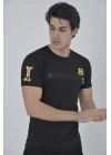 Göğüs Fermuarlı Baskılı T-Shirt - Siyah -