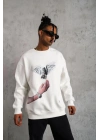 Güvercin Baskılı Sweatshirt - Beyaz -