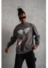 Güvercin Baskılı Sweatshirt - Gri
