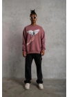 Güvercin Baskılı Sweatshirt - Gül Kurusu