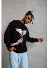 Güvercin Baskılı Sweatshirt - Siyah -