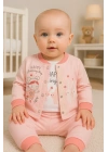 Happy Dancing Desenli 3lü Hırkalı Kız Bebek Takım