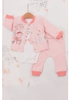 Happy Dancing Desenli 3lü Hırkalı Kız Bebek Takım