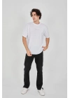 Jakar Kumaş Rahat Kol T-Shirt - Beyaz -