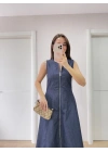 Jeans Kot Önü Tam Fermuarlı   Uzun Elbise - Mavi