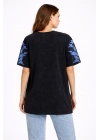 Kadın Asit Yıkamalı Oversize Tişört - Siyah