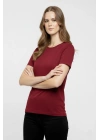 Kadın Bisiklet Yaka Slim Fit Likralı Tişört - Bordo