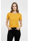 Kadın Bisiklet Yaka Slim Fit Likralı Tişört - Sarı