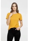 Kadın Bisiklet Yaka Slim Fit Likralı Tişört - Sarı
