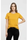 Kadın Bisiklet Yaka Slim Fit Likralı Tişört - Sarı
