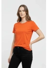 Kadın Bisiklet Yaka Slim Fit Likralı Tişört - Turuncu