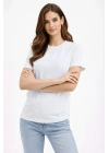 Kadın Bisiklet Yaka Tişört Regular Kalıp Basic Pamuklu Günlük Kullanım T-shirt - Beyaz