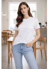 Kadın Bisiklet Yaka Tişört Regular Kalıp Basic Pamuklu Günlük Kullanım T-shirt - Beyaz
