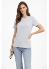 Kadın Bisiklet Yaka Tişört  Regular Kalıp Basic Pamuklu  Günlük Kullanım  T-shirt - Gri