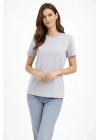 Kadın Bisiklet Yaka Tişört  Regular Kalıp Basic Pamuklu  Günlük Kullanım  T-shirt - Gri