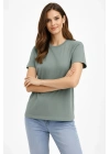Kadın Bisiklet Yaka Tişört Regular Kalıp Basic Pamuklu Günlük Kullanım T-shirt - Mint Yeşili