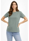 Kadın Bisiklet Yaka Tişört Regular Kalıp Basic Pamuklu Günlük Kullanım T-shirt - Mint Yeşili