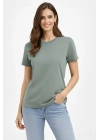 Kadın Bisiklet Yaka Tişört Regular Kalıp Basic Pamuklu Günlük Kullanım T-shirt - Mint Yeşili