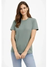 Kadın Bisiklet Yaka Tişört Regular Kalıp Basic Pamuklu Günlük Kullanım T-shirt - Mint Yeşili