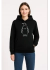 Kadın Nihilist Penguen Özel Tasarım Oversize Kapüşonlu Sweatshirt - Siyah