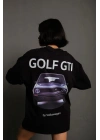 Kadın Oversize Tişört Golf GTI Retro Araba Baskılı T-shirt - Siyah