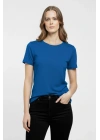 Kadın T-Shirt Bisiklet Yaka Slim Fit Likralı Tişört Günlük Basic Body - İndigo