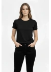 Kadın T-Shirt Bisiklet Yaka Slim Fit Likralı Tişört Günlük Basic Body - Siyah