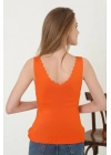 Kadın V Yaka Fırfır Detay Crop - Turuncu