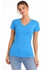 Kadın V Yaka Slim Fit Likralı Tişört - Açık Mavi