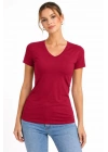 Kadın V Yaka Slim Fit Likralı Tişört - Bordo
