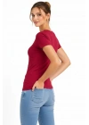 Kadın V Yaka Slim Fit Likralı Tişört - Bordo