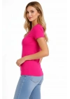 Kadın V Yaka Slim Fit Likralı Tişört - Pembe