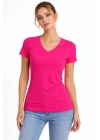 Kadın V Yaka Slim Fit Likralı Tişört - Pembe