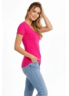 Kadın V Yaka Slim Fit Likralı Tişört - Pembe