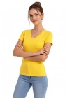 Kadın V Yaka Slim Fit Likralı Tişört - Sarı
