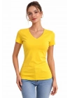 Kadın V Yaka Slim Fit Likralı Tişört - Sarı