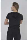 Kapşonlu Slim Fit T-shirt - Siyah -