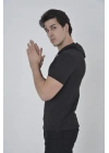 Kapşonlu Slim Fit T-shirt - Siyah -