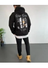 Kapşonlu Sweatshirt“Other Lives” Ön  Arka Baskılı Siyah -
