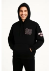 Kapşonlu Sweatshirt – Oversize Fit, Ön  Arka Baskılı,- Siyah -