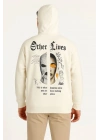 Kapşonlu Sweatshirt – Oversize “Other Lives” Ön  Arka Baskılı- Beyaz -