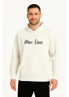 Kapşonlu Sweatshirt – Oversize “Other Lives” Ön  Arka Baskılı- Beyaz -