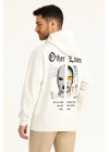 Kapşonlu Sweatshirt – Oversize “Other Lives” Ön  Arka Baskılı- Beyaz -