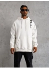 Kapşonlu Uzun Kol Baskılı Sweetshirt - Beyaz -