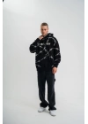Kapşonlu Varak ve Pano Baskılı SweatShirt- Siyah -