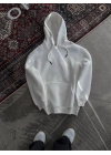 Kapüşonlu Üç İplik Penye Basic SweatShirt - Beyaz